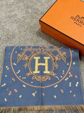 HERMÈS Ex Libris Monogram Cashmere Silk Scarf